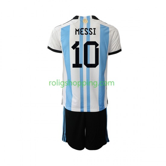 Fotbollströja Argentina Messi 10 Barn Hemmaställ World Cup 2022 Kort ärm