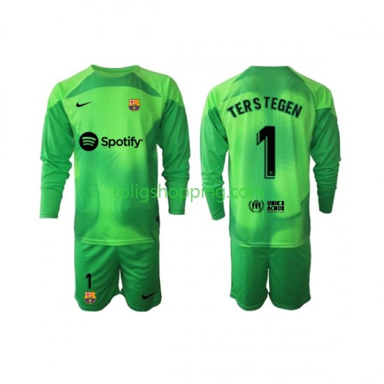 Fotbollströja FC Barcelona Ter Stegen 1 Målvakt Barn Hemmaställ 2022-2023 Lång ärm