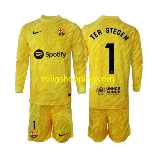 Fotbollströja FC Barcelona Ter Stegen 1 Målvakt Barn Bortaställ 2024-2025 Lång ärm