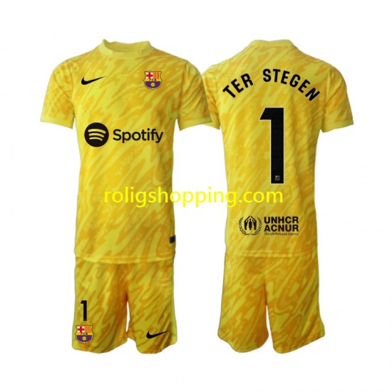 Fotbollströja FC Barcelona Ter Stegen 1 Målvakt Barn Bortaställ 2024-2025 Kort ärm