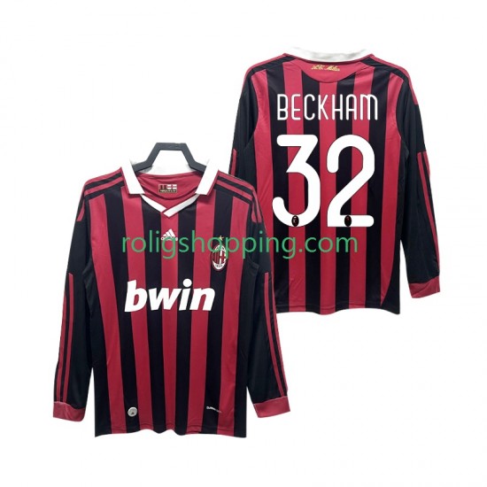 Fotbollströja AC Milan BECKHAM 32 2009 Retro Män Hemmaställ 2010 Lång ärm