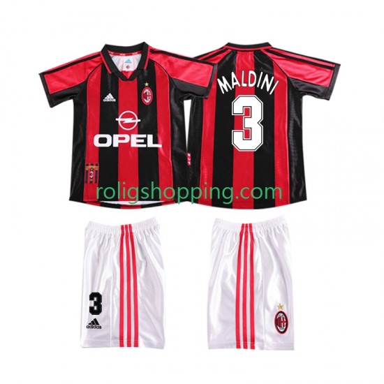 Fotbollströja AC Milan MALDINI 3 1998 Retro Barn Hemmaställ 1999 Kort ärm