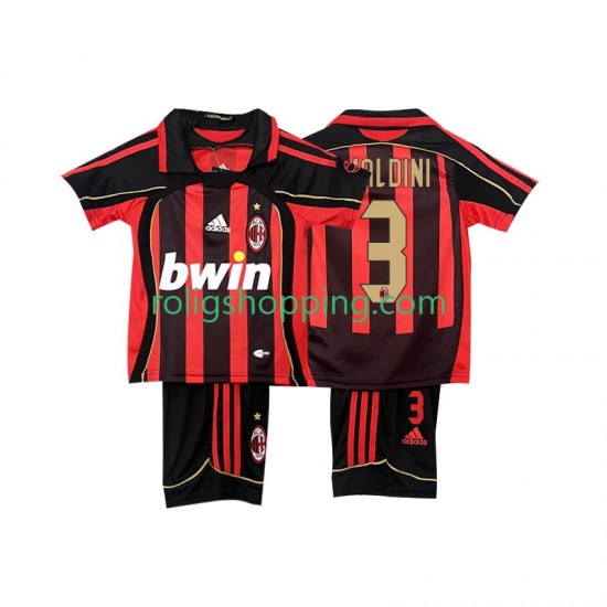 Fotbollströja AC Milan MALDINI 3 2007 Retro Barn Hemmaställ 2006 Kort ärm