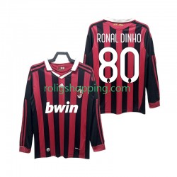 Fotbollströja AC Milan RONALDINHO 80 2009 Retro Män Hemmaställ 2010 Lång ärm