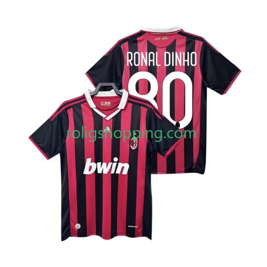 Fotbollströja AC Milan RONALDINHO 80 2009 Retro Män Hemmaställ 2010 Kort ärm