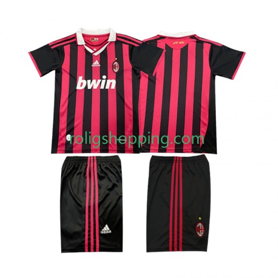 Fotbollströja AC Milan 2009 Retro Barn Hemmaställ 2010 Kort ärm