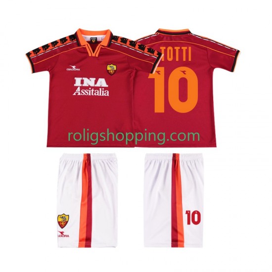 Fotbollströja AS Roma TOTTI 10 1998 Retro Barn Hemmaställ 1999 Kort ärm