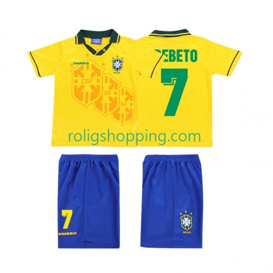 Fotbollströja Brasilien BEBETO 7 Retro Barn Hemmaställ 1994 Kort ärm