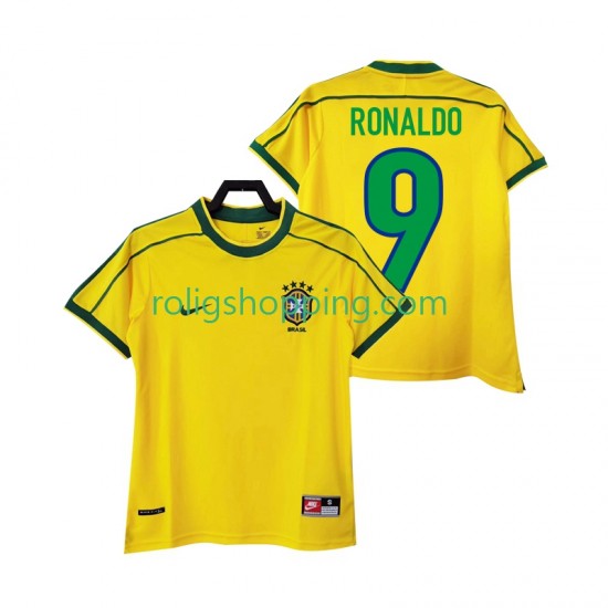 Fotbollströja Brasilien RONALDO 9 1998 Retro Män Hemmaställ Kort ärm