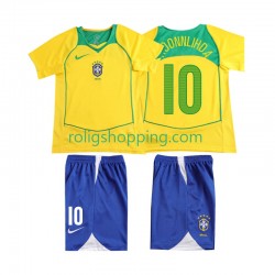 Fotbollströja Brasilien RONALOINHO 10 Retro Barn Hemmaställ 2004 Kort ärm