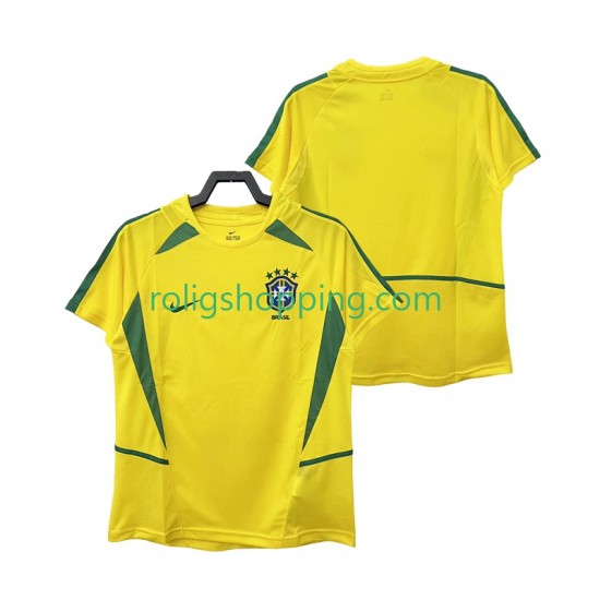 Fotbollströja Brasilien 2002 Retro Män Hemmaställ Kort ärm