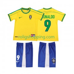 Fotbollströja Brasilien Ronaldo 9 1998 Retro Barn Hemmaställ Kort ärm