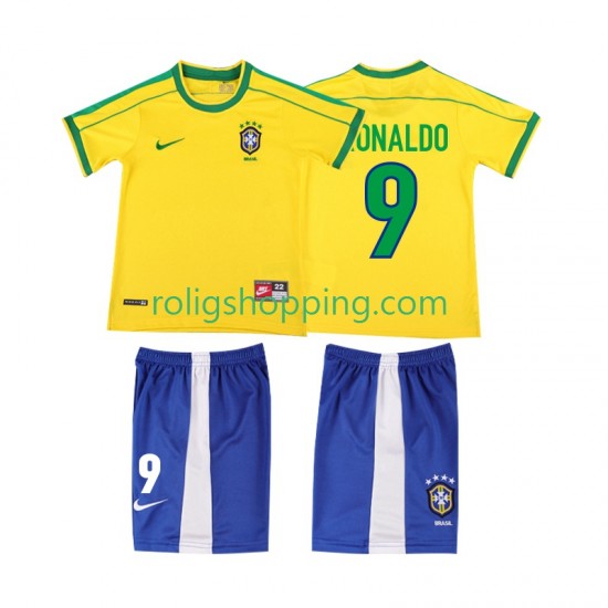 Fotbollströja Brasilien Ronaldo 9 1998 Retro Barn Hemmaställ Kort ärm