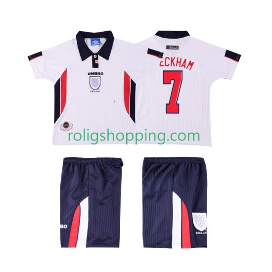 Fotbollströja England Beckham 7 1998 Retro Barn Hemmaställ Kort ärm