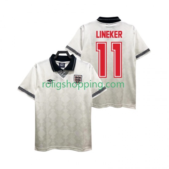 Fotbollströja England LINEKER 11 1990 Retro Män Hemmaställ Kort ärm