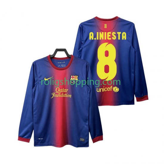 Fotbollströja FC Barcelona A INIESTA 8 2012 2013 Retro Män Hemmaställ Lång ärm