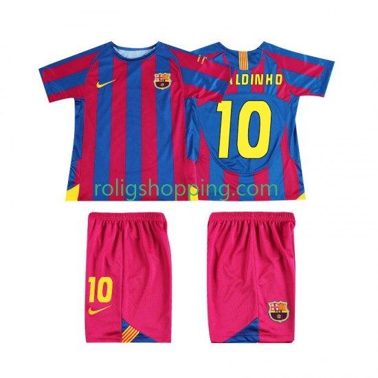 Fotbollströja FC Barcelona RONALDINHO 10 Champions League 2005 Retro Barn Hemmaställ 2006 Kort ärm