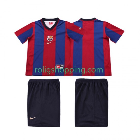 Fotbollströja FC Barcelona 1998 Retro Barn Hemmaställ 1999 Kort ärm