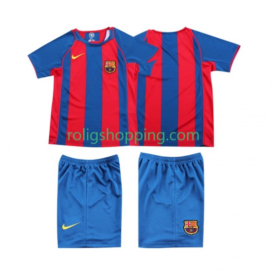 Fotbollströja FC Barcelona 2005 Retro Barn Hemmaställ 2004 Kort ärm