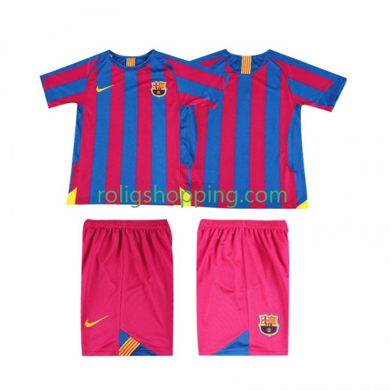 Fotbollströja FC Barcelona 2005 Retro Barn Hemmaställ 2006 Kort ärm