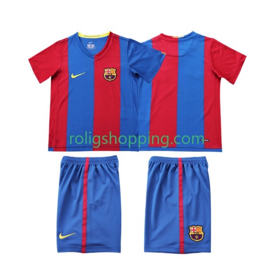 Fotbollströja FC Barcelona 2007 Retro Barn Hemmaställ 2006 Kort ärm