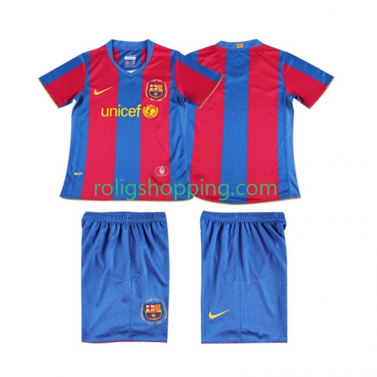 Fotbollströja FC Barcelona 2007 Retro Barn Hemmaställ 2008 Kort ärm