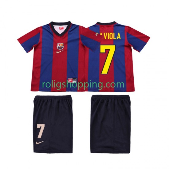 Fotbollströja FC Barcelona SAVIOLA 7 1998 Retro Barn Hemmaställ 1999 Kort ärm