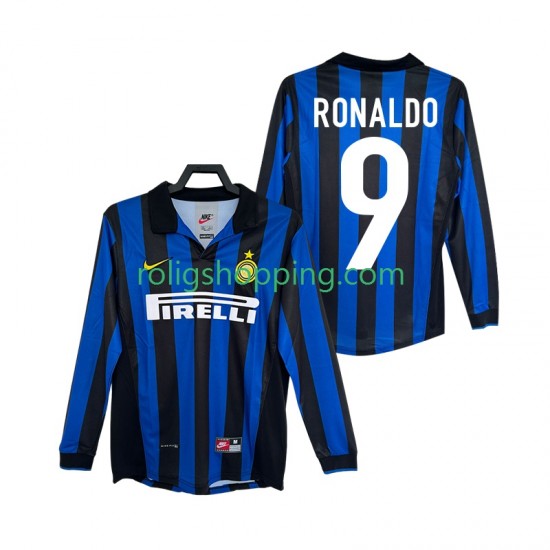 Fotbollströja Inter Milan Ronaldo 9 1998 Retro Män Hemmaställ 1999 Lång ärm