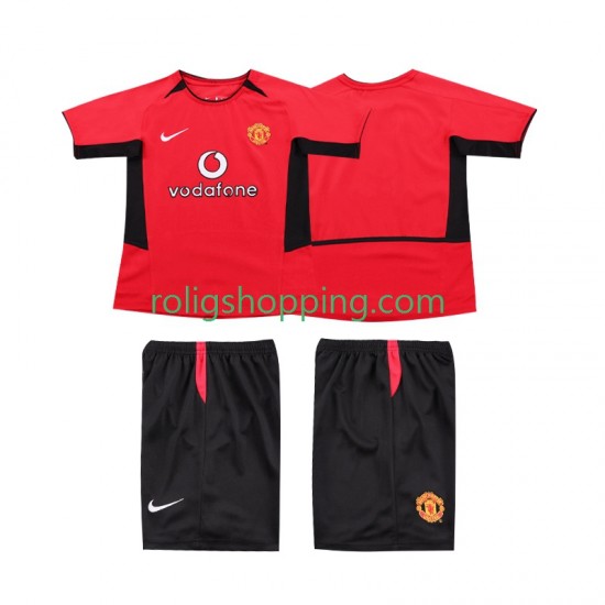 Fotbollströja Manchester United 2002 Retro Barn Hemmaställ 2004 Kort ärm