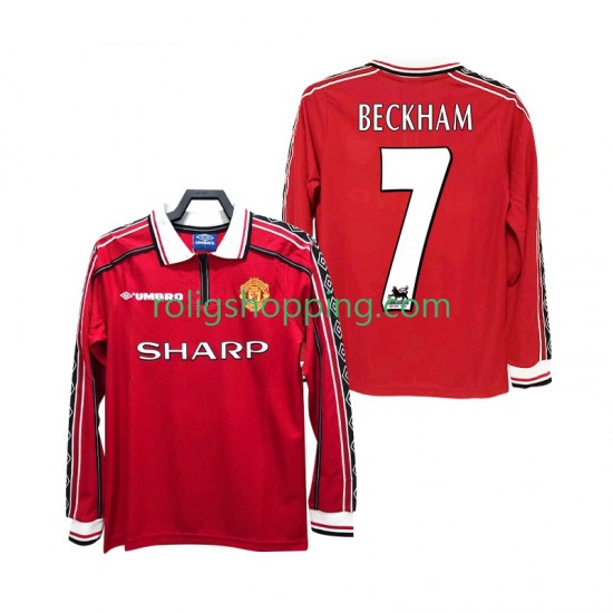 Fotbollströja Manchester United BECKHAM 7 1998 Retro Män Hemmaställ 1999 Lång ärm