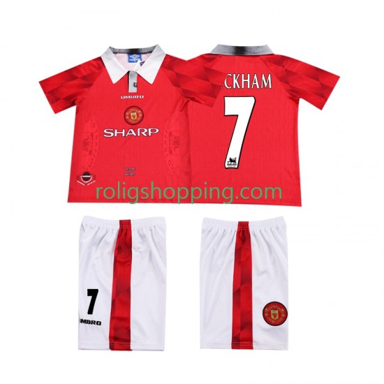 Fotbollströja Manchester United BECKHAM 7 1996 1997 Retro Barn Hemmaställ Kort ärm