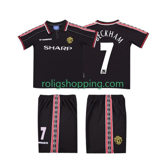 Fotbollströja Manchester United Beckham 7 1998 Retro Barn Bortaställ 1999 Kort ärm