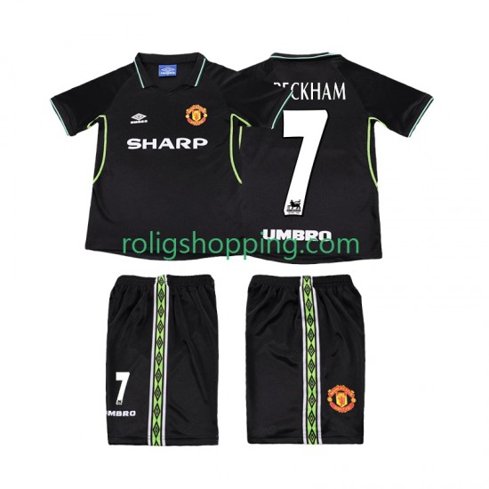 Fotbollströja Manchester United Beckham 7 1998 Retro Barn Tredjeställ 1999 Kort ärm