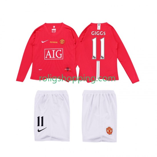 Fotbollströja Manchester United GIGGS 11 Premier League 2009 Retro Barn Hemmaställ 2008 Lång ärm