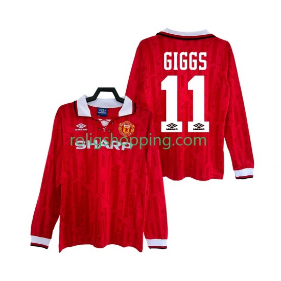 Fotbollströja Manchester United GIGGS 11 1992 Retro Män Hemmaställ 1994 Lång ärm