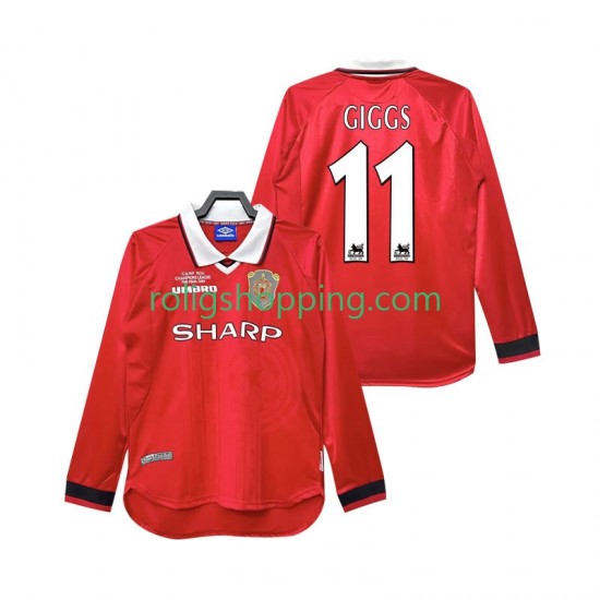 Fotbollströja Manchester United Giggs 11 2000 Retro Män Hemmaställ 1999 Lång ärm