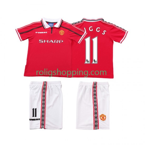 Fotbollströja Manchester United Giggs 11 1998 Retro Barn Hemmaställ 1999 Kort ärm