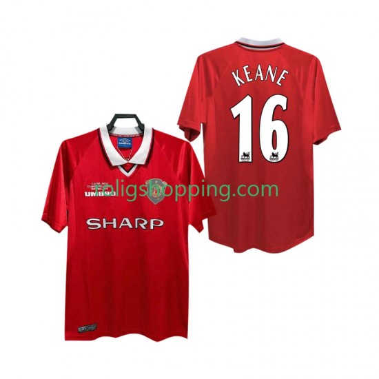 Fotbollströja Manchester United Keane 16 2000 Retro Män Hemmaställ 1999 Kort ärm