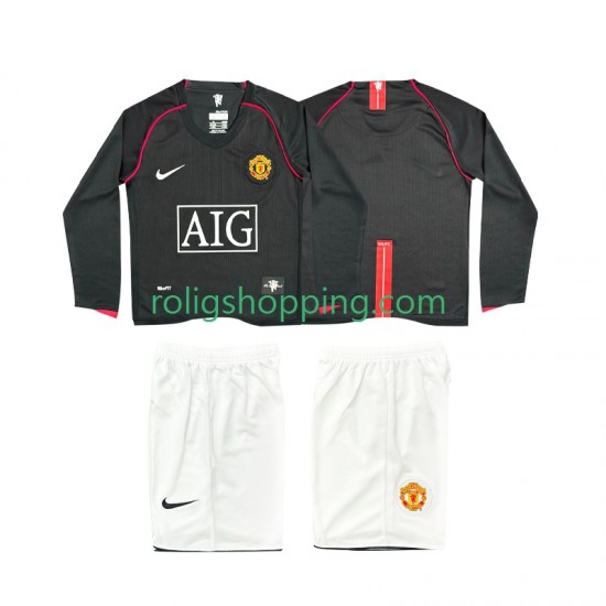 Fotbollströja Manchester United 2007 Retro Barn Bortaställ 2008 Lång ärm