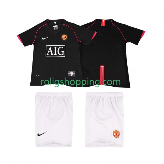 Fotbollströja Manchester United 2007 Retro Barn Bortaställ 2008 Kort ärm