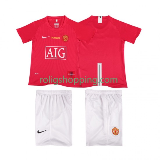 Fotbollströja Manchester United Champions League 2007 Retro Barn Hemmaställ 2008 Kort ärm