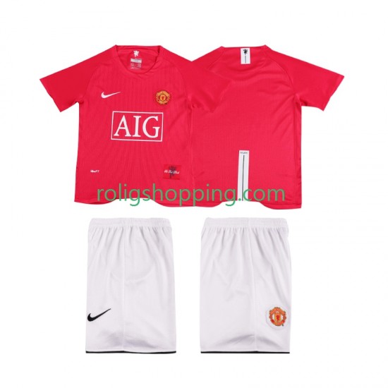 Fotbollströja Manchester United Premier League 2007 Retro Barn Hemmaställ 2008 Kort ärm