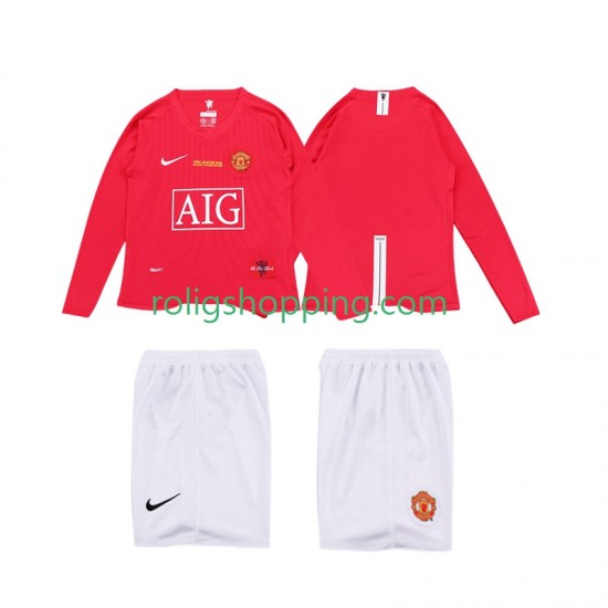 Fotbollströja Manchester United Premier League 2009 Retro Barn Hemmaställ 2008 Lång ärm
