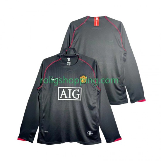 Fotbollströja Manchester United 2007 Retro Män Bortaställ 2008 Lång ärm