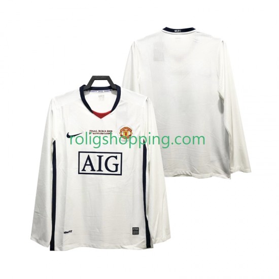 Fotbollströja Manchester United Champions League 2009 Retro Män Bortaställ 2008 Lång ärm