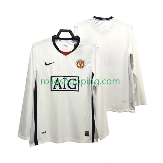 Fotbollströja Manchester United Premier League 2009 Retro Män Bortaställ 2008 Lång ärm