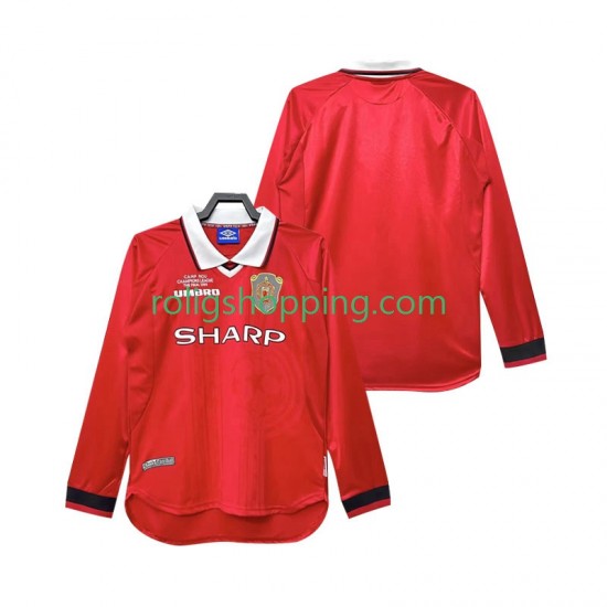 Fotbollströja Manchester United 2000 Retro Män Hemmaställ 1999 Lång ärm