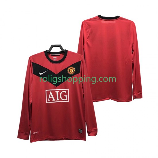 Fotbollströja Manchester United 2009 Retro Män Hemmaställ 2010 Lång ärm