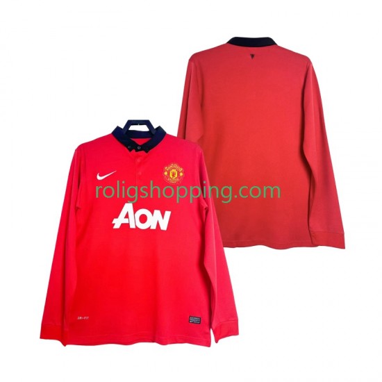 Fotbollströja Manchester United 2013 2014 Retro Män Hemmaställ Lång ärm