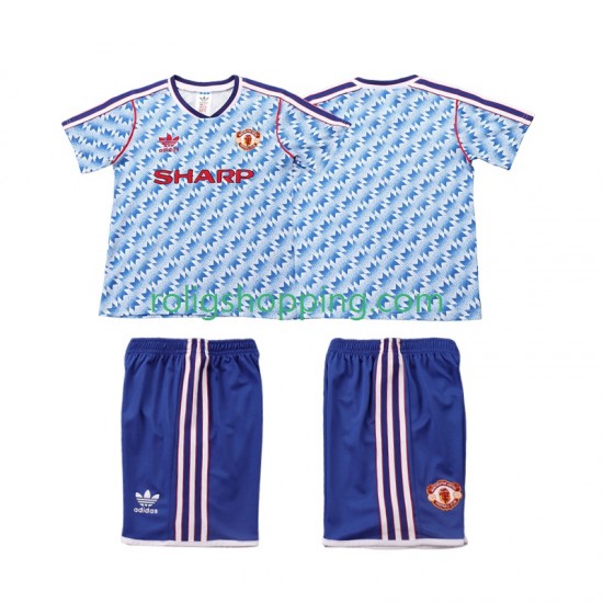 Fotbollströja Manchester United 1990 1992 Retro Barn Bortaställ Kort ärm